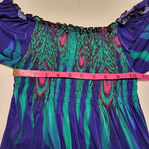 Long Sleeve Maxi Dress Peacok Motif Long Dress - One Size Fits Most- NEW ! - Picture 10 of 10